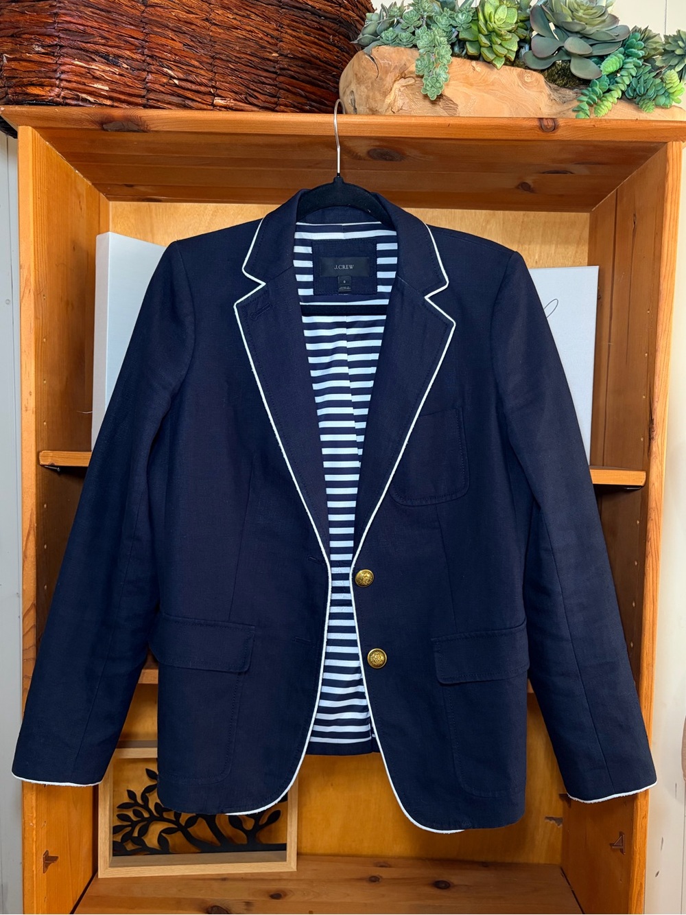 J.Crew Rhodes Linen Navy Blue Blazer Size 8 Preppy Nautical Vacation - Picture 3 of 7